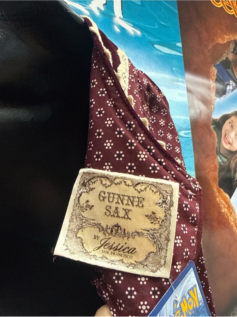 Gunne Sax Burgundy and Cream Lace-Trim Midi Dress - Picture 3 of 5